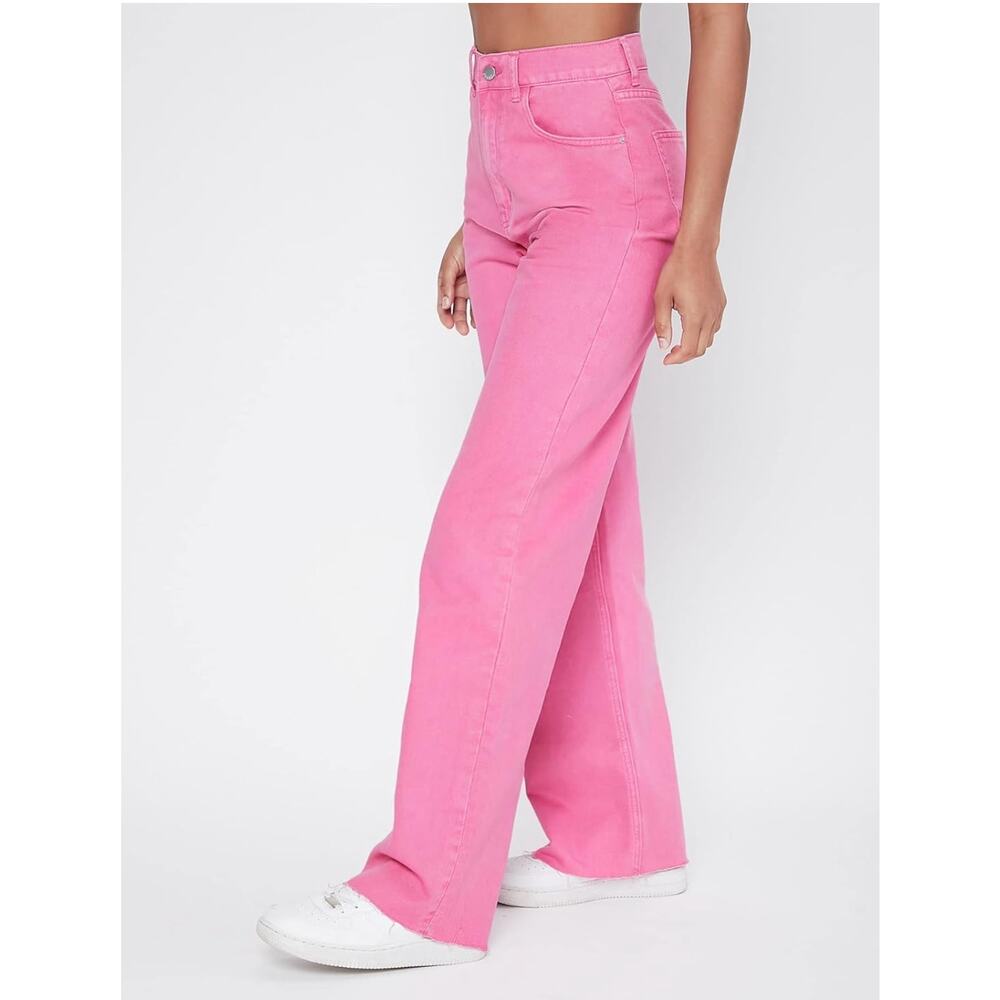 Shein High Rise Straight Leg Bubblegum Pink Wide Leg Jeans XS 25" - Picture 2 of 9